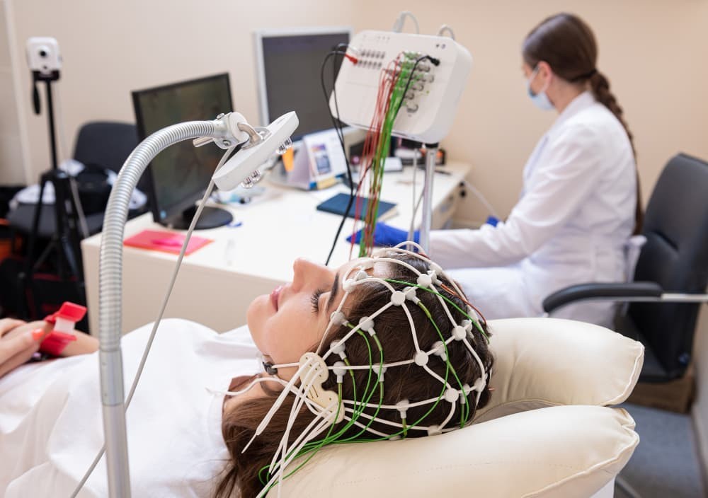 EEG electrodes used to record brain activity