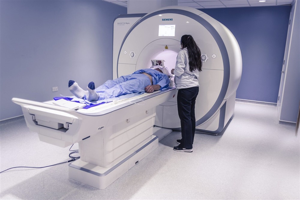 Patient positioned in a medical imaging scanner